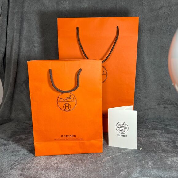Authentic Hermès Orange Paper Shopping Tote Bags 17"×11"×4" Lot of 2 - Picture 6 of 6